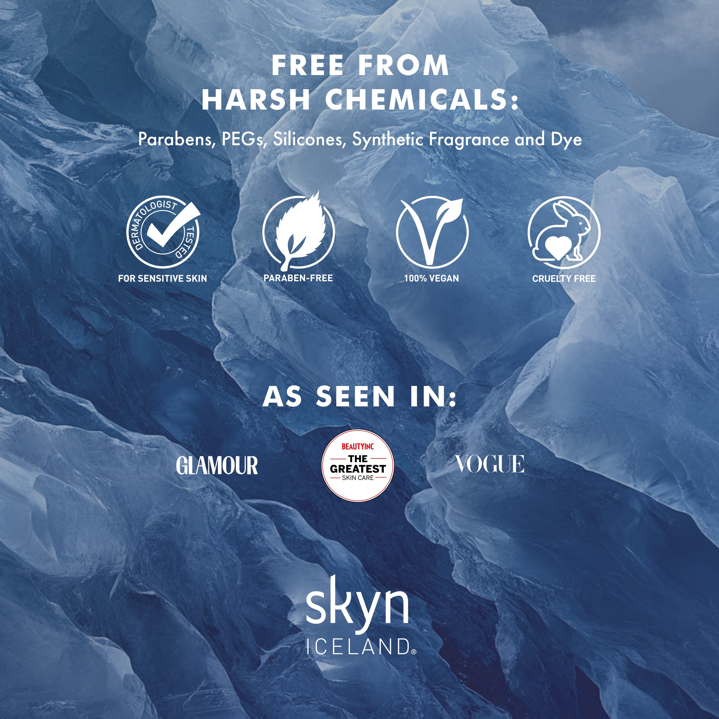 Blue Arctic Repair Cream tube with white text and natural ingredient icons against icy blue background.