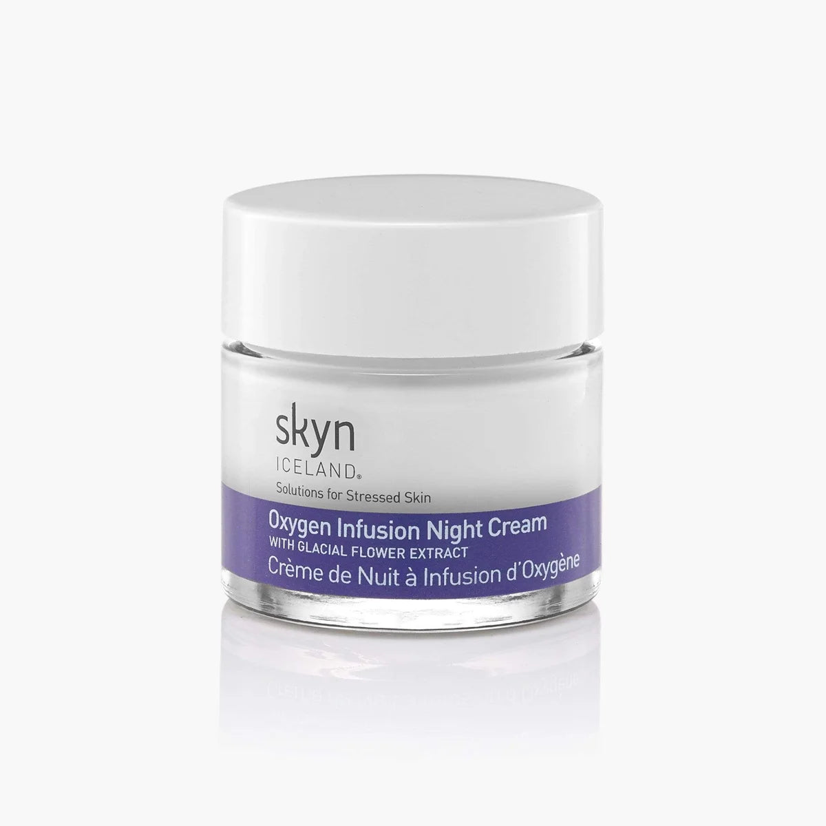 Skyn Iceland Oxygen Infusion Night Cream in white jar with purple label.