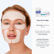 Cooling face lift mask with patches on forehead, cheeks, nose, and chin areas.
